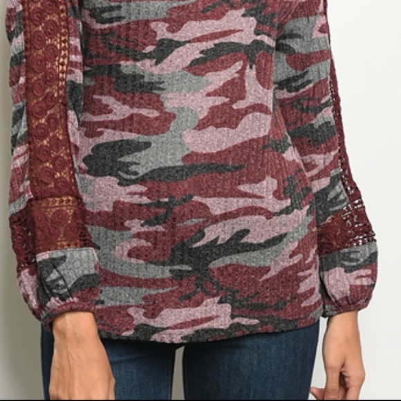 BURGUNDY GRAY CAMOUFLAGE TOP - Picture 4 of 4